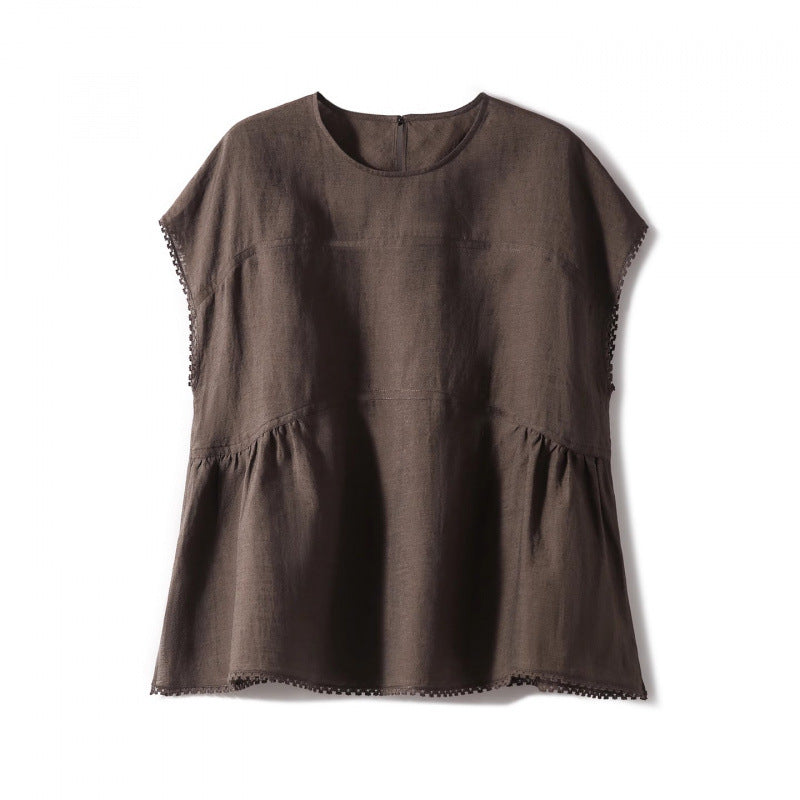 Charming Youthful Silhouette Loose Lace Trim Top Summer New Arrival