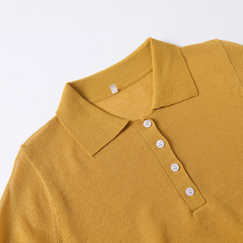 Summer women's polo shirt knitted short sleeved top
