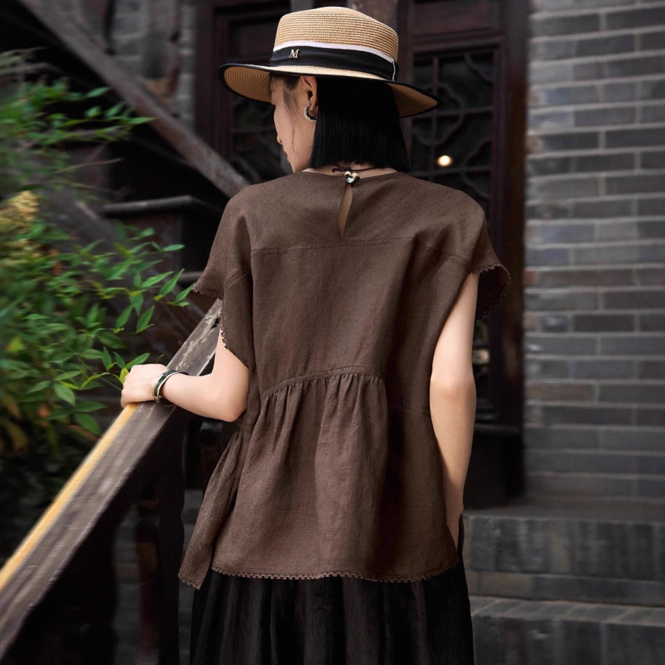 Charming Youthful Silhouette Loose Lace Trim Top Summer New Arrival