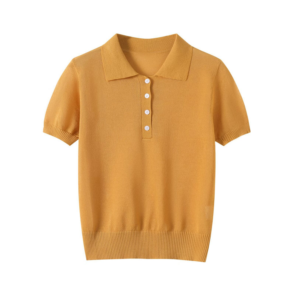 Summer women's polo shirt knitted short sleeved top