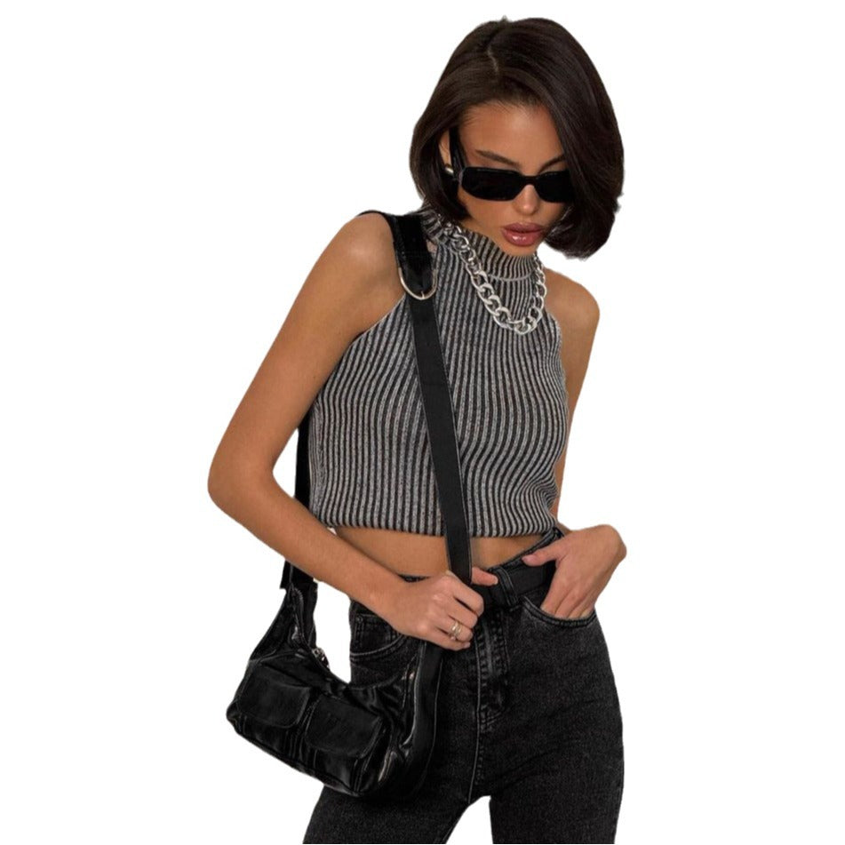 High Neck Sleeveless Crop Top  Spring Summer Casual