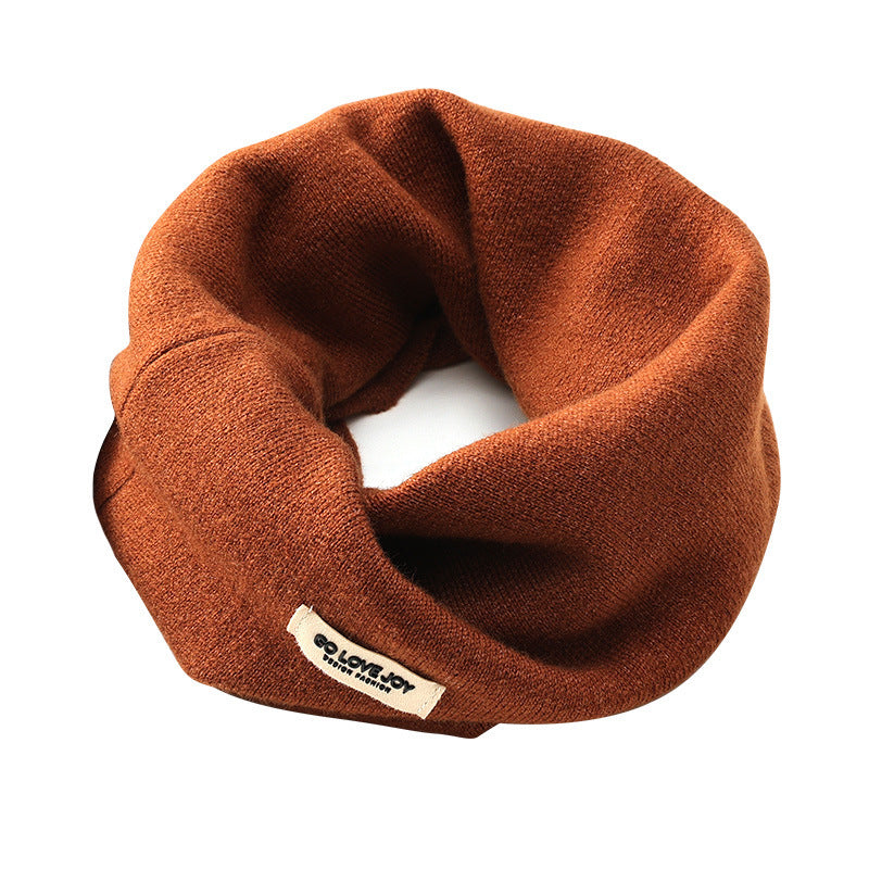 One piece solid color hanging ear women's wool scarf with scarf and hat