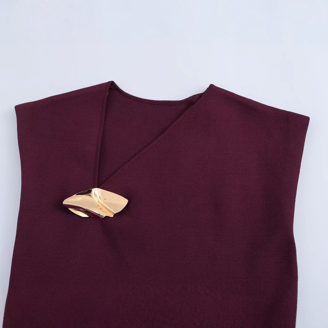 Summer fashion slim fit gold inlaid knitted sleeveless top