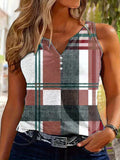 Summer New Casual Fashion Printed Color blocked Checkered Tank Top