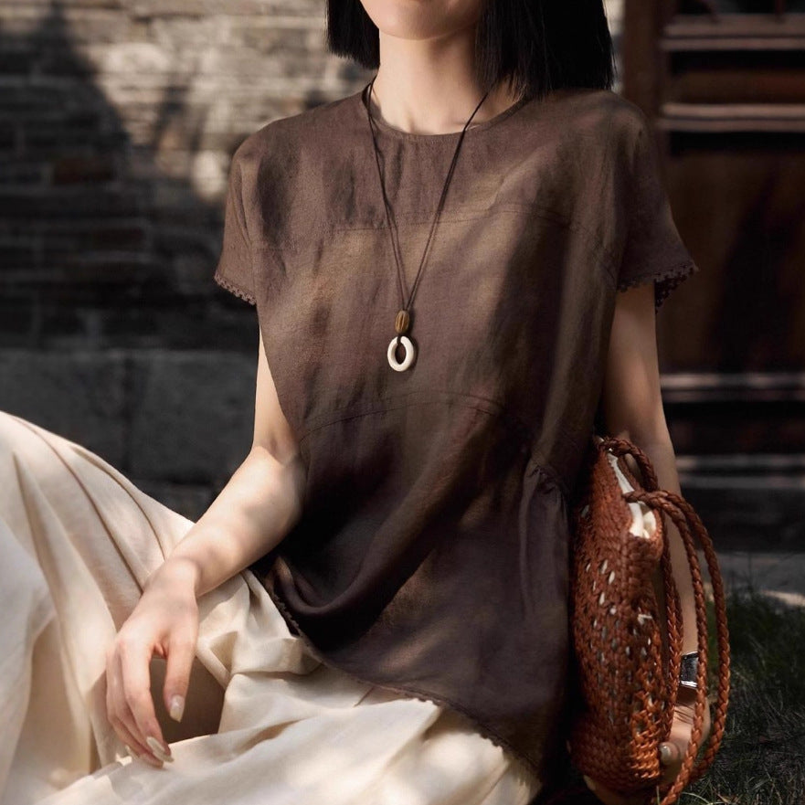 Charming Youthful Silhouette Loose Lace Trim Top Summer New Arrival