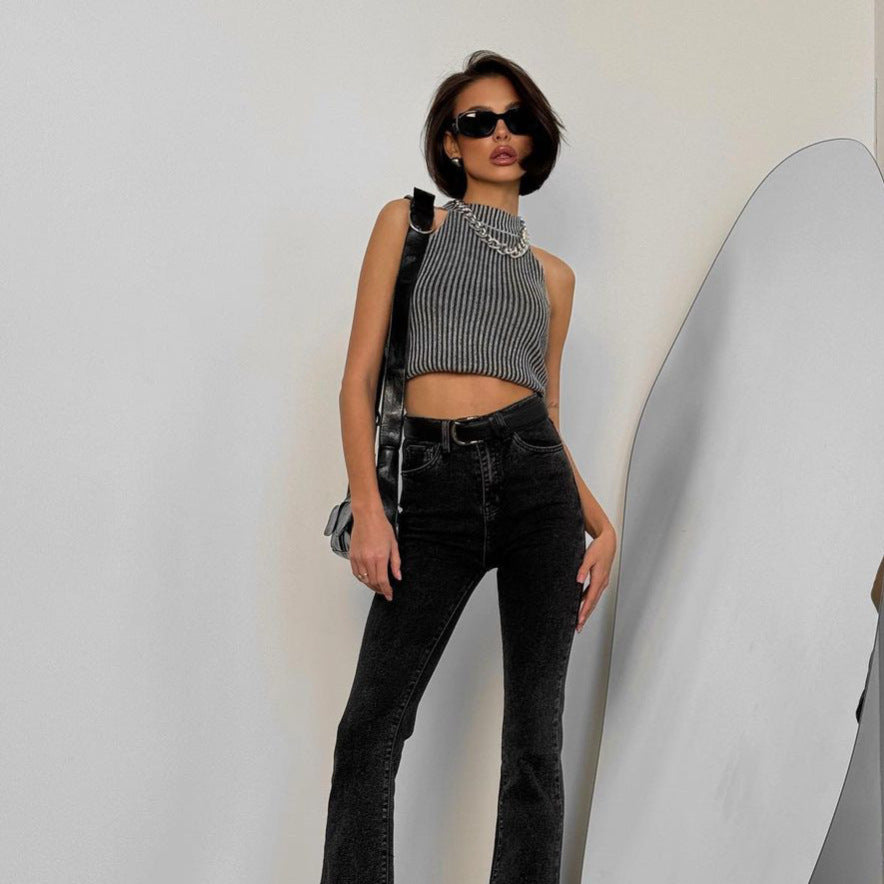 High Neck Sleeveless Crop Top  Spring Summer Casual