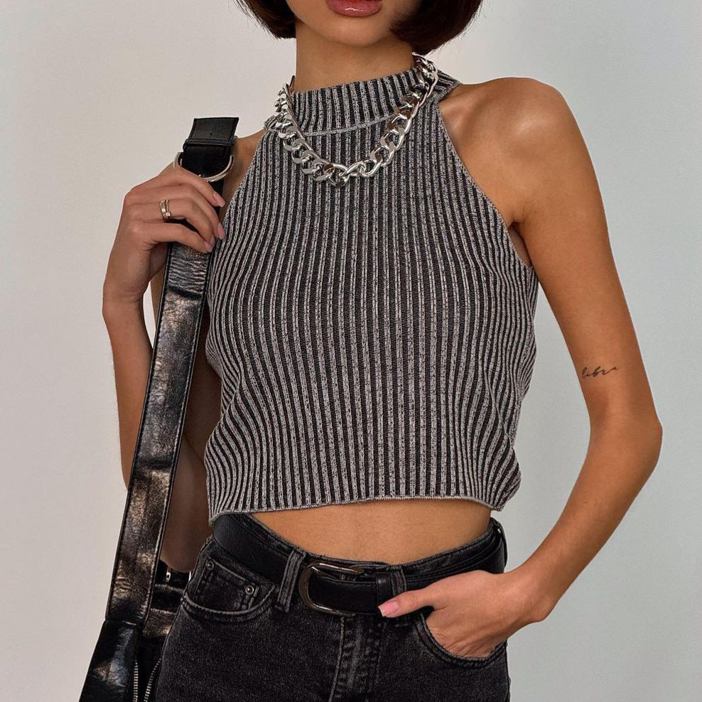 High Neck Sleeveless Crop Top  Spring Summer Casual