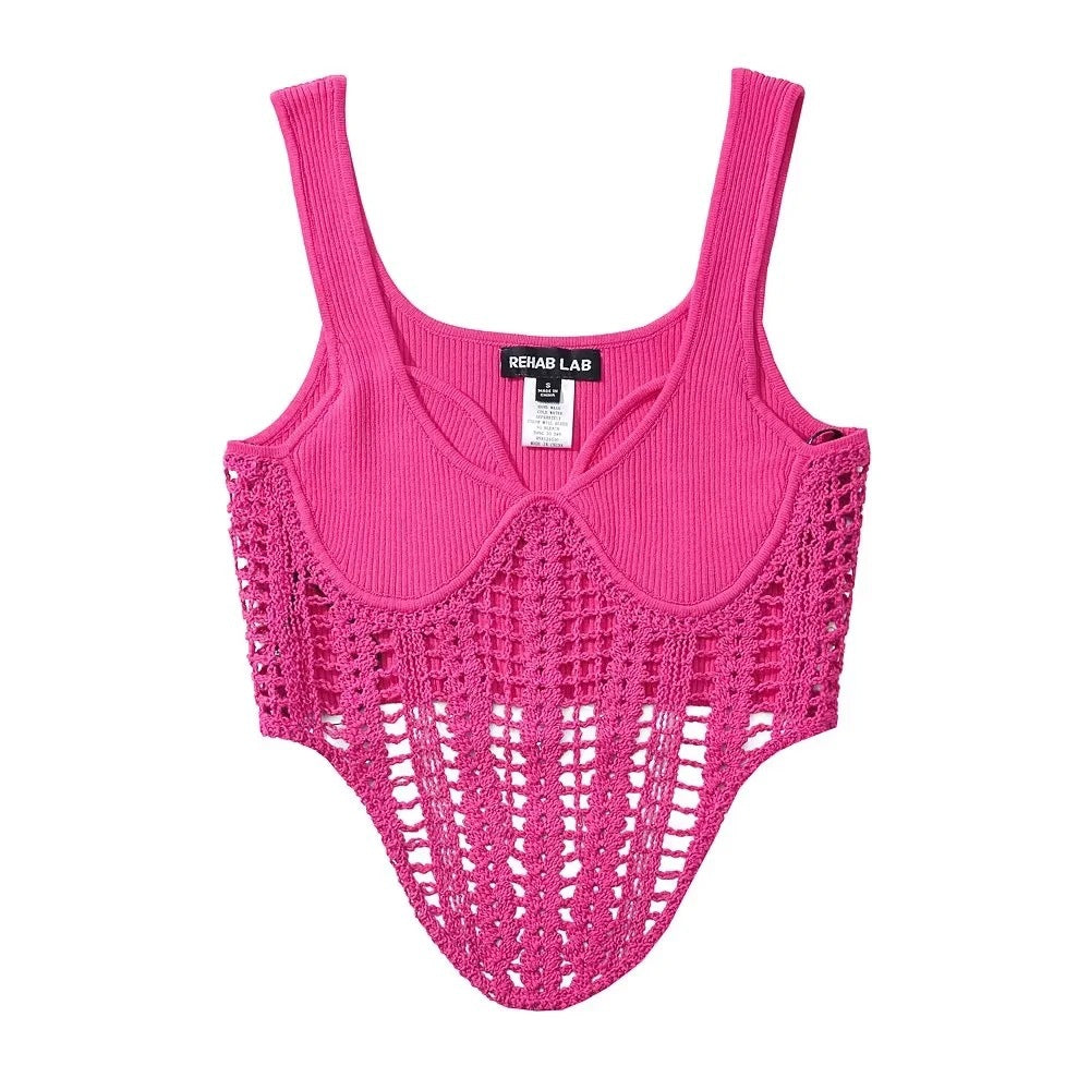 Summer New Fashionable Fishbone Waist with Hand Hooked Knitted Strap Top
