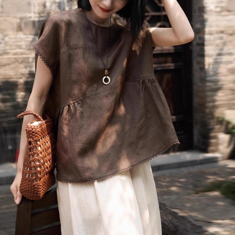 Charming Youthful Silhouette Loose Lace Trim Top Summer New Arrival