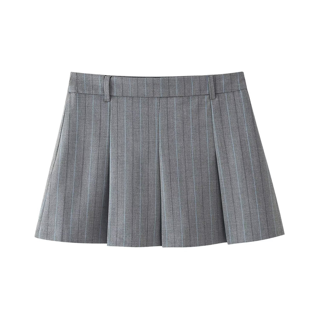 Summer New Poplin Striped Splicing Top+Fine Striped Mini Skirt