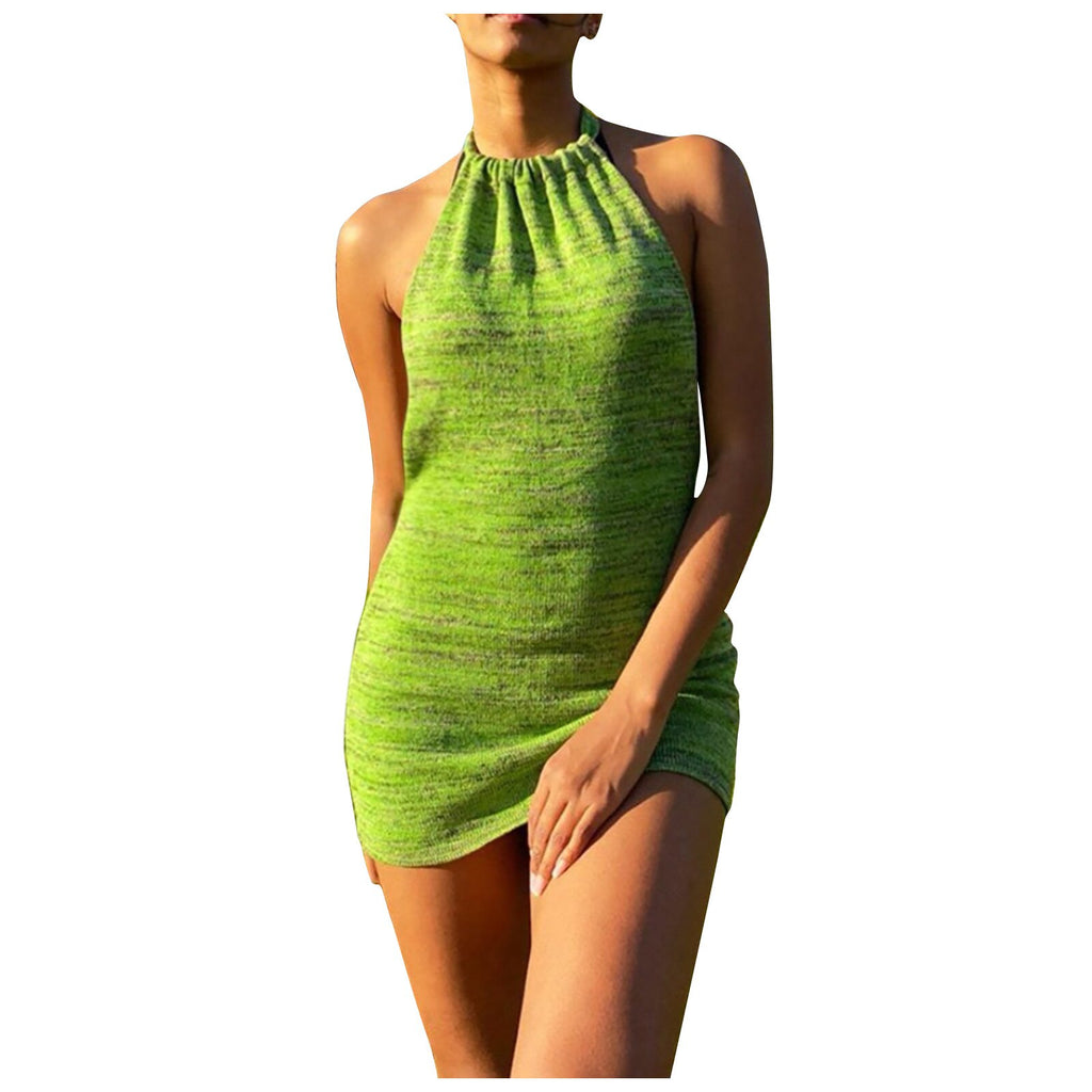 Dresses Women's Fashion Casual Solid Color Suspender Lace Up Open Back Slim Sexy Top Женское Платье