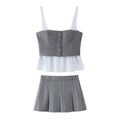 Summer New Poplin Striped Splicing Top+Fine Striped Mini Skirt