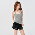 Contrast Color Knit Strapless Top for Women Summer Outerwear Sleeveless Shirt