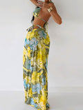 Three-piece Separated Swimsuit with Print, Tie-up Beach Long Dress Swimwear